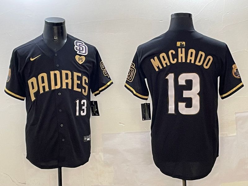Men San Diego Padres 13 Machado Black Gold Fashion 2025 Nike MLB Jersey style 7